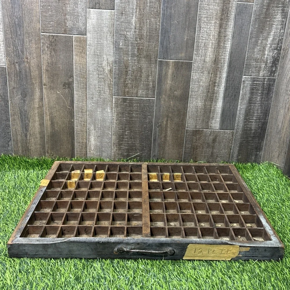 Antique Letterpress Printer Type Case Tray 12 Pt Wood Shadow Box Print Shop